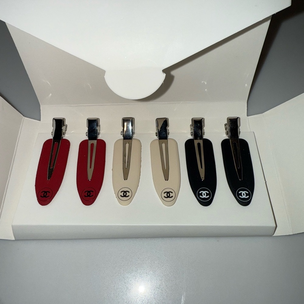 New CHANEL Red, Cream & Black hair pins set of 6